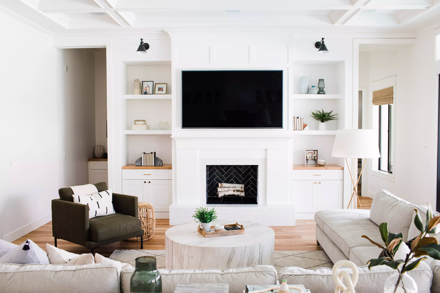 The Coziest Home with a Black Herringbone Fireplace