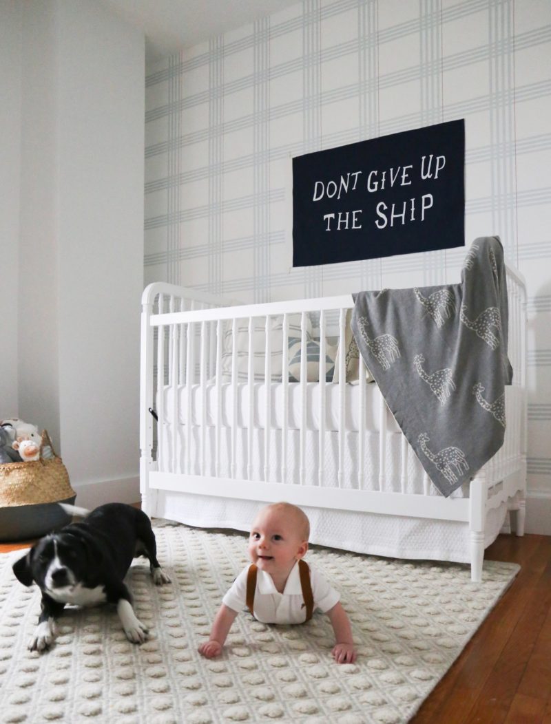 A Baby Boy Nursery with Preppy Plaid Wallpaper - HAVEN